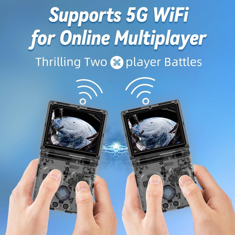 Voacle RG35XXSP Flip Retro Handheld Game Console ,3.5 Inch IPS Screen Linux System Built-in 64G TF Card 5532 Games Support 5G WiFi Bluetooth TV Output(Transparent Black-New) - Image 5